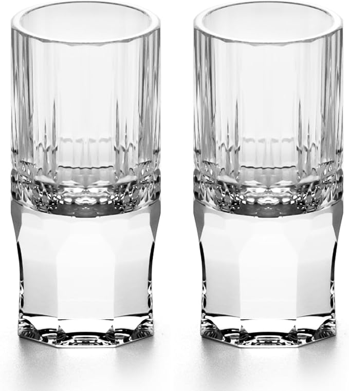 KAMMAK Crystal Shot Glasses Set of 2, Stemless Handcrafted Shot Glasses, 0.4 oz Engagement Gifts for Couples, Women, Men, Hand Blown, White with Colored
