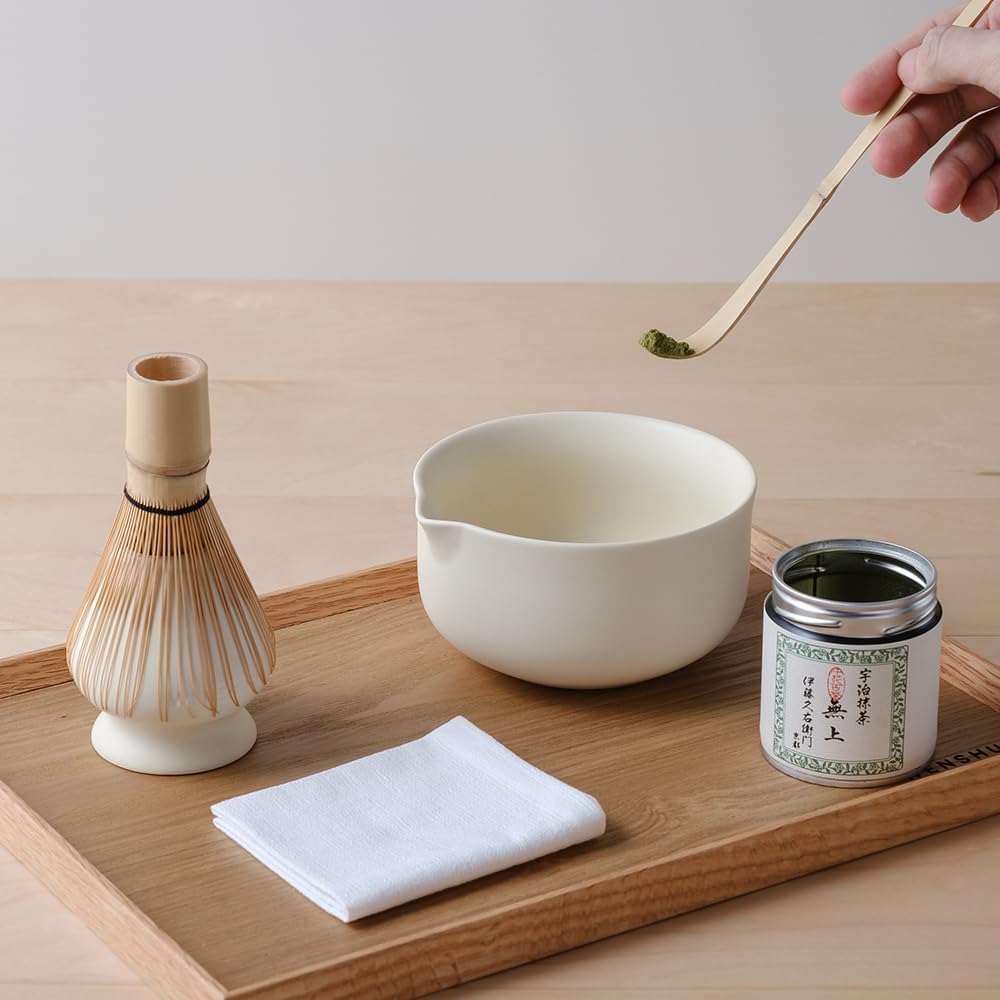 WENSHUO Matcha Whisk Set, Ceramic Matcha Bowl with Spout, Crème,6-Pc