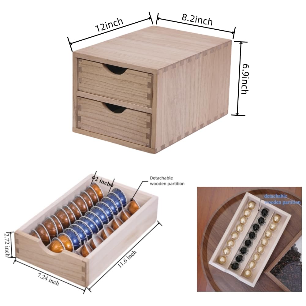 DDYURI Drawer Holder for Coffee Brew - Kitchen Machine Stand Shelf Contertop - Serve Coffee Station and Pod Capsule Storage Organizer for Home Decor Office Storage Solution 2-Tier CF2D2C-Light