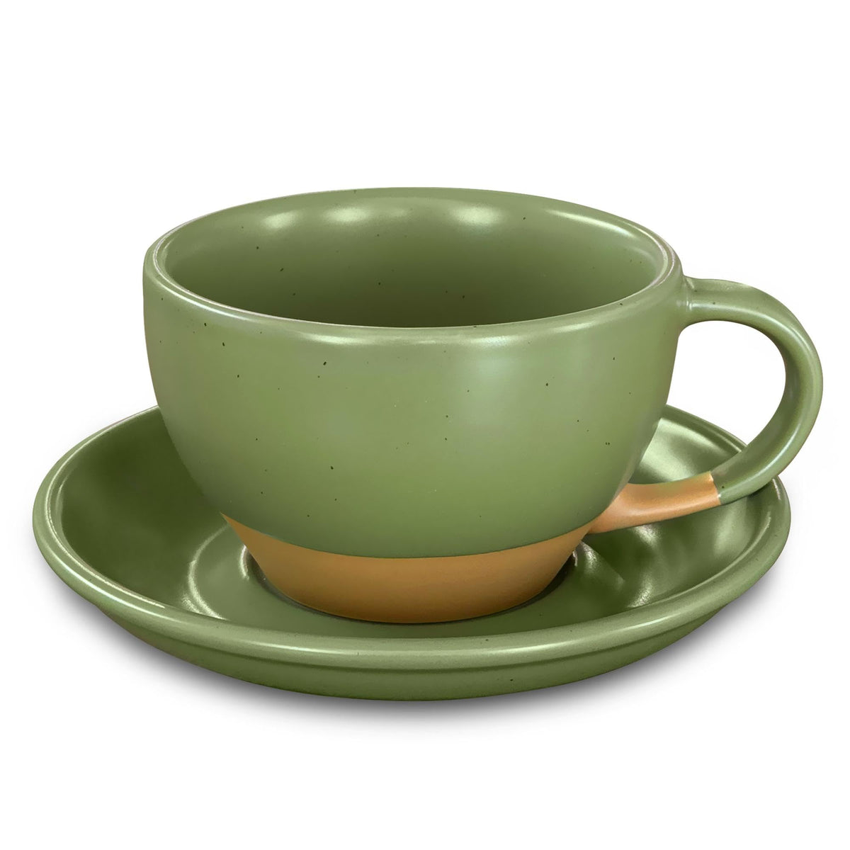MORA Ceramic Latte Art Mug With Saucer - 10.5 oz, Round Bottom For Perfect Pours - Cafe Cups for Cappuccino, Espresso, Coffee, Tea etc - Porcelain Set for Baristas, Great Gift - Earl Grey