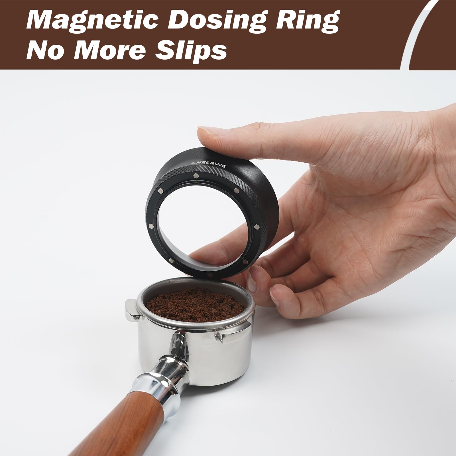 Cheerwe 58mm Magnetic Espresso Dosing Funnel, Espresso Coffee Dosing Ring, 25mm Anodized Aluminum Dosing Funnel with 8 Magnets Compatible with 58mm Portafilter