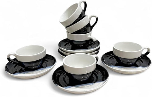 2 Ounce Espresso Cups with Saucers, Mini Ceramic Espresso Cups Set of 6, Espresso Cup Set, Coffee Mug Set for Latte, Macchiato, Demitasse Cups Set for Cafe, Microwave & Dishwasher Safe (Gray)