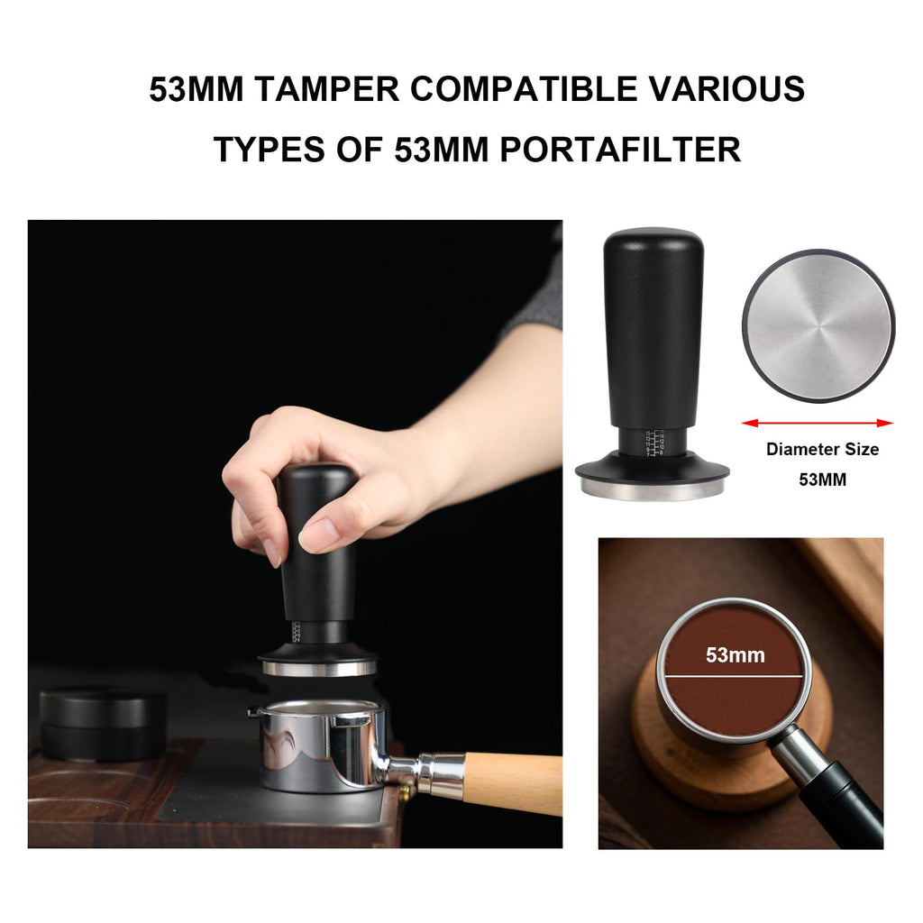 TFSWUFI 53mm Espresso Tamper,Spring Loaded Tamper with Stainless Steel Flat Base,Compatible with 53mm Portafilter,Coffee Tamper for Coffees Enthusiast and Home Barista
