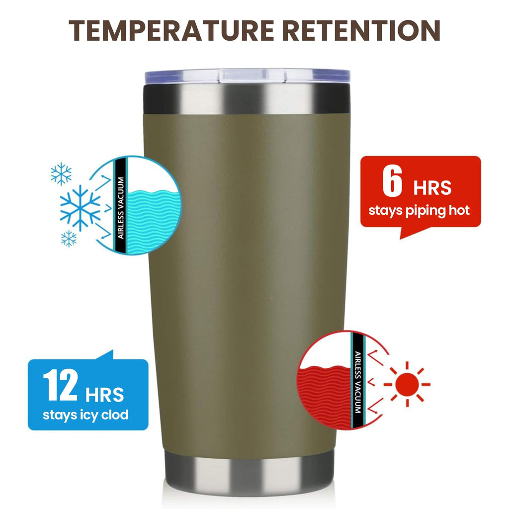 MEWAY 20oz Tumbler 4 Pack Double Wall Vacuum Insulated Travel Mug Bulk, Stainless Steel Tumblers with Lid and Straw, Durable Powder Coated Coffee Cups for Cold & Hot Drinks (Army Green, 4)