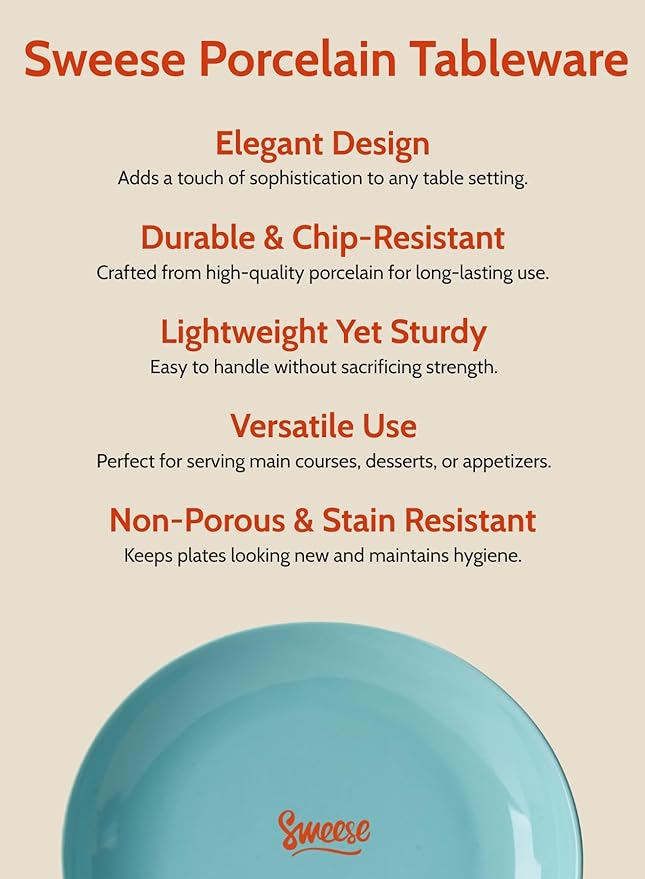 Sweese Porcelain Dinner Plates - 11 Inch Dinner Plates Set of 6 - Dishwasher, Microwave, Oven Safe - Azure Dreamscape Color