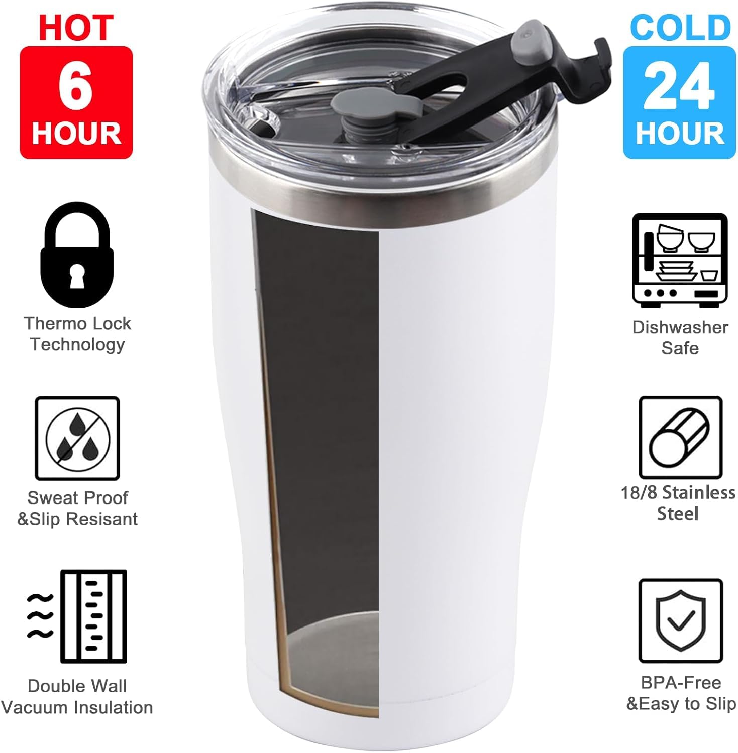 Deitybless 25 Pack 30oz Stainless Steel Tumblers Bulk Reusable Travel Mugs with Lid, Double Wall Powder Coated Coffe Cup for Home, Office, Outdoor Suitable for Vehicle Cup Holders White