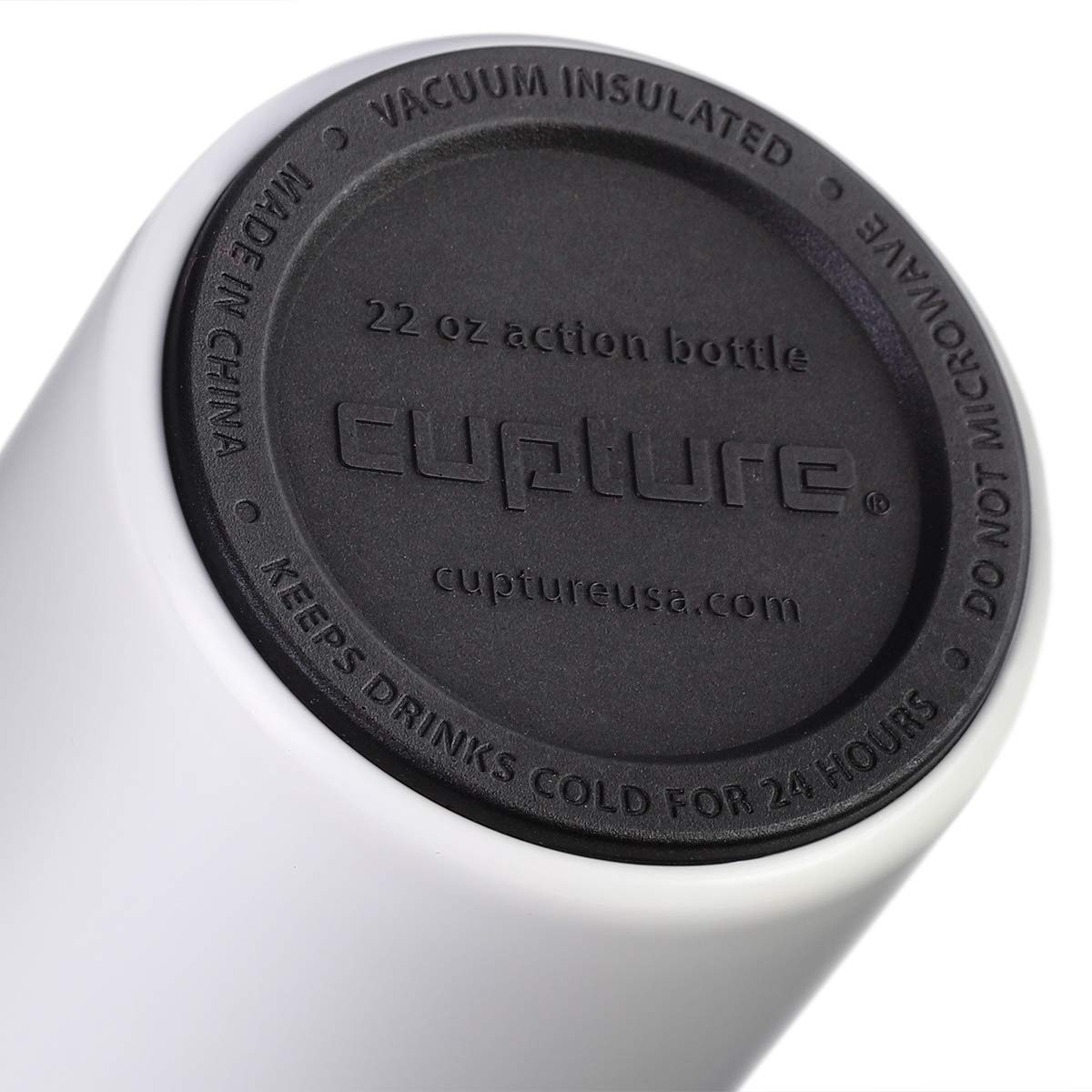 Cupture Action Water Bottle Flip Top with Handle - 22oz Stainless Steel Vacuum-Insulated (White)