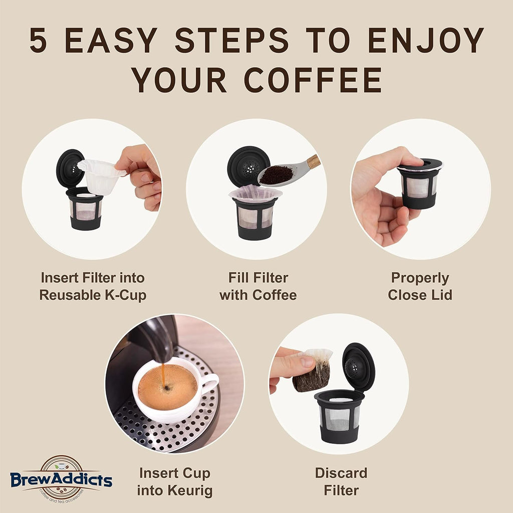 Brew Addicts 600 Paper Coffee Filters - Compact design White Single-Use Coffee Filter Compatible with Keurig 1.0 & 2.0