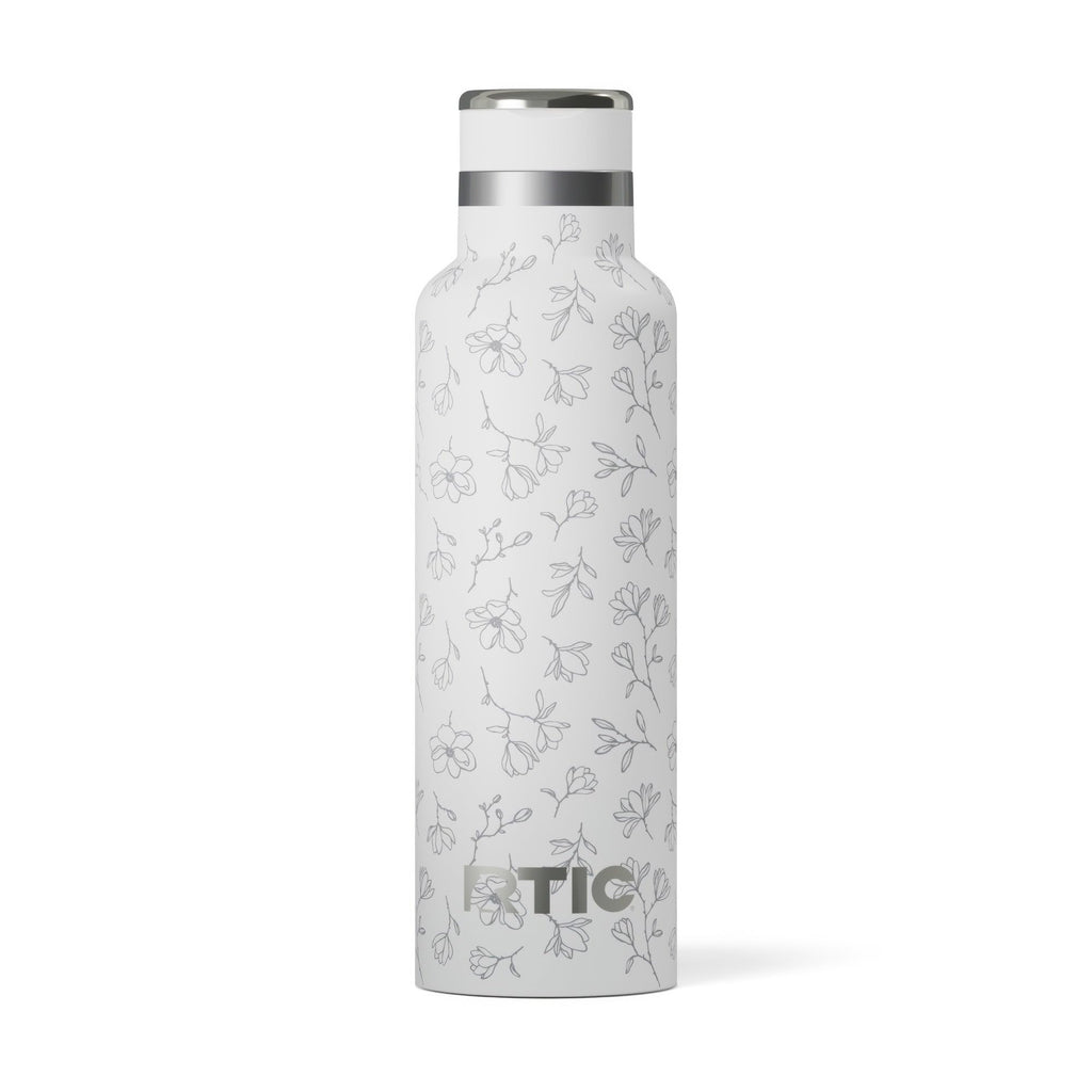 RTIC 20oz Journey Water Bottle Ceramic Lined Metal Stainless Steel Vacuum Insulated, BPA Free, Reusable, for Water, Hot and Cold Drinks, Travel, Sports, Camping, White Magnolias