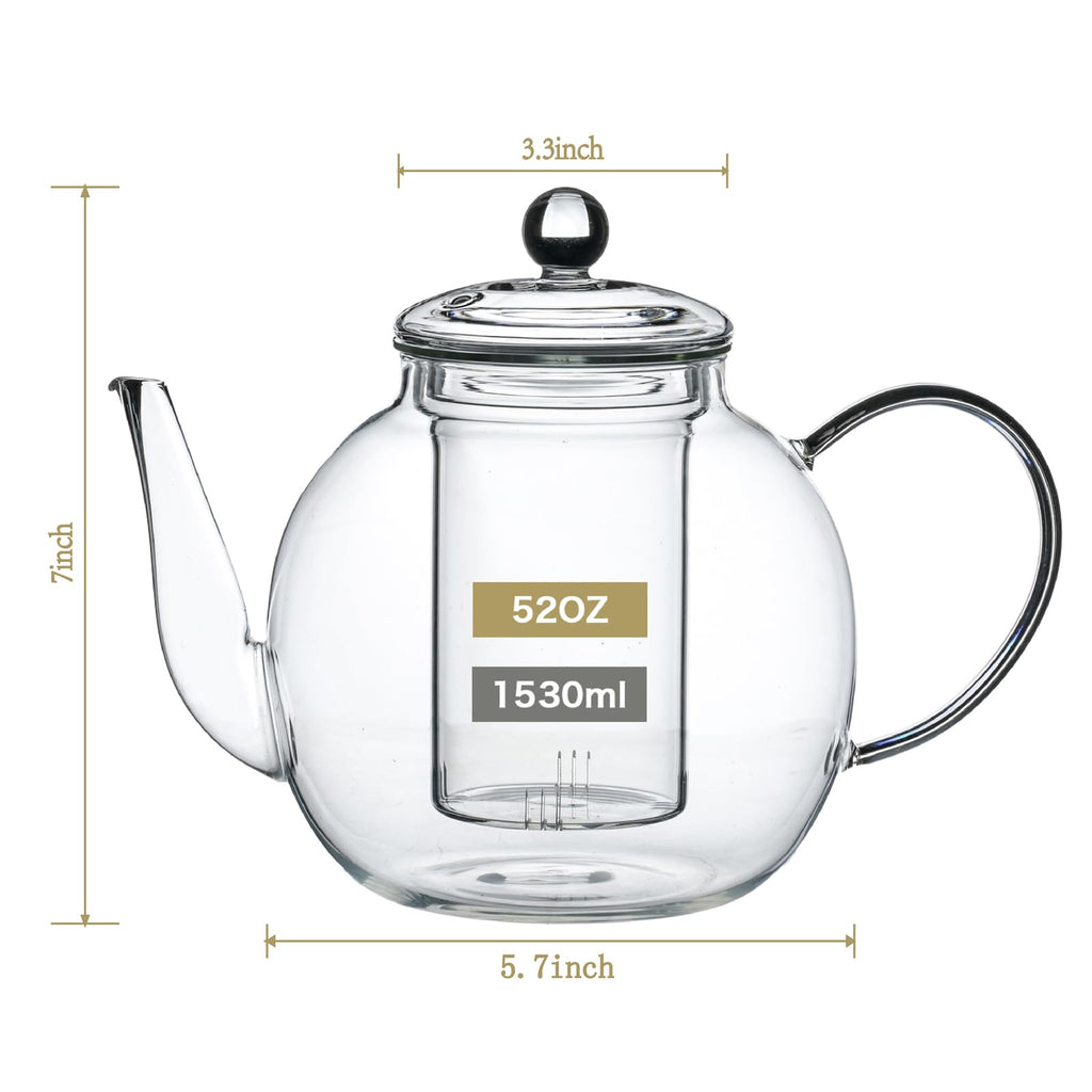 Wlasss Large Glass Teapot with Infuser, 1530 ml/52 oz Clear Tea Kettle