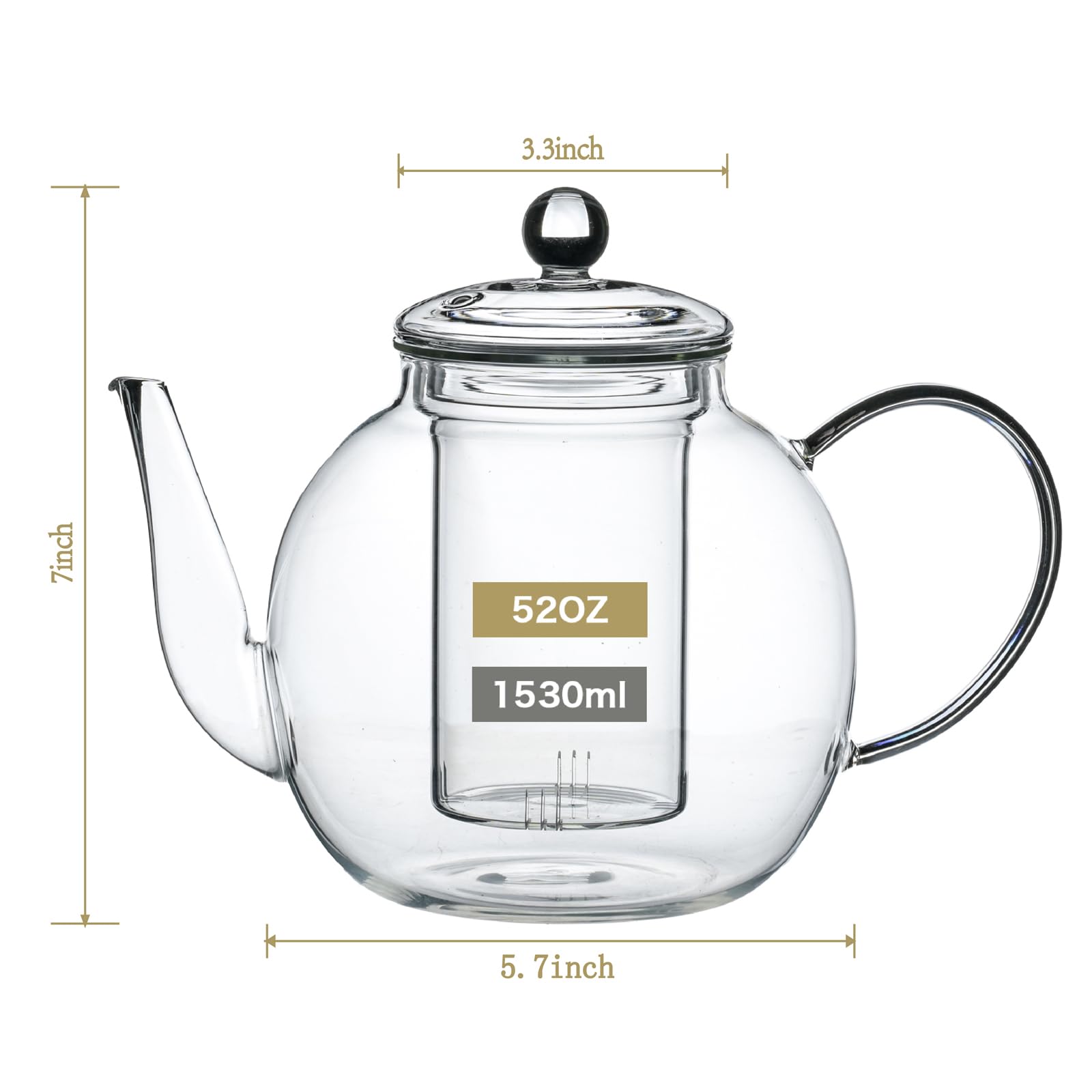 Wlasss Large Glass Teapot with Infuser, 1530 ml/52 oz Clear Tea Kettle