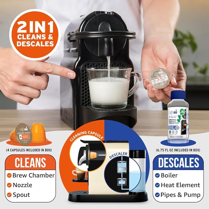Caffenu Nespresso Original Compatible Descaler and 4-Use Cleaner Pod Kit