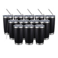 COMOOO 20oz Double Wall Vacuum Insulated Travel Mug, Stainless Steel Tumbler with Lid and Straw Durable Powder Coated Insulated Coffee Cup for Cold & Hot Drinks (Black, 12 pack