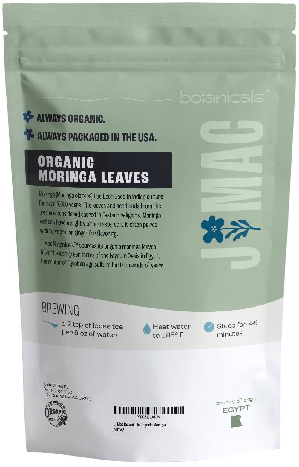 J MAC BOTANICALS Organic Moringa Leaves, malunggay leaf, Whole Green Moringa Oleifera Leaf Tea