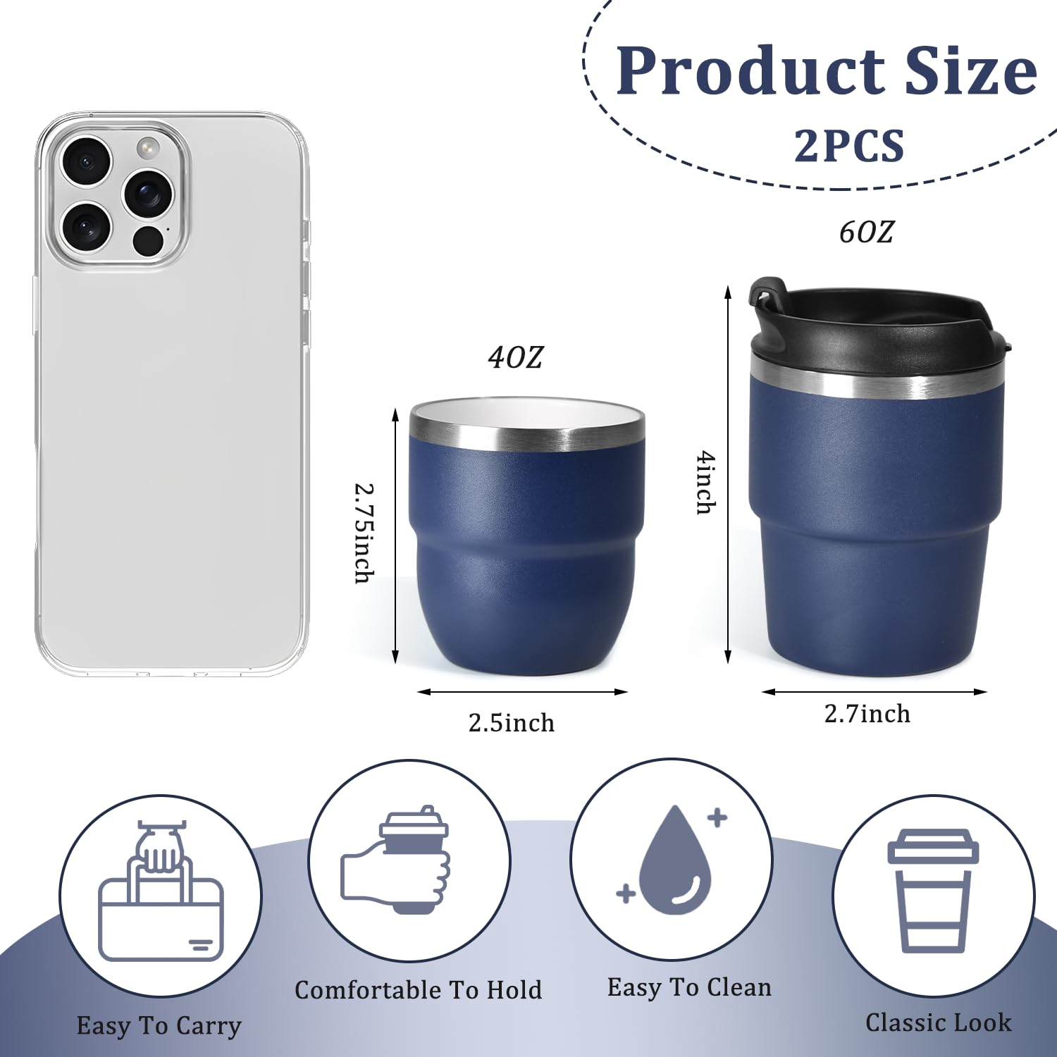 CHLJAR Espresso Cups, 4oz Insulated Espresso Cup Set of 2, Espresso Shot Cups, Stainless Steel Espresso Glasses, Stackable Mini Tumbler, Small Cup for Coffee