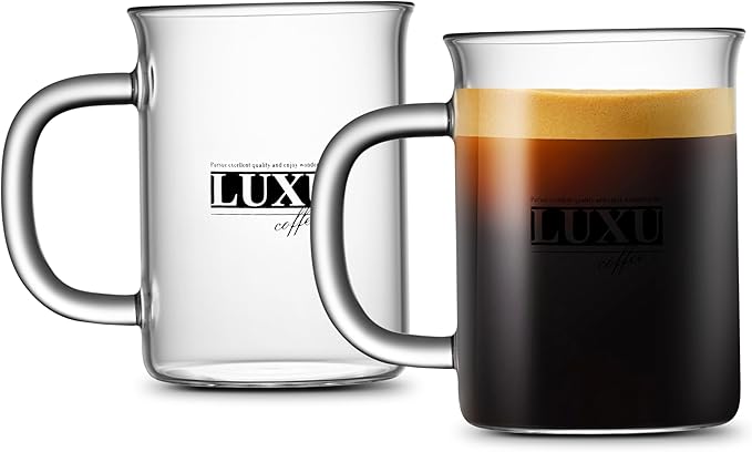 LUXU Glass Coffee Mugs,Clear Tea Cups Set of 2