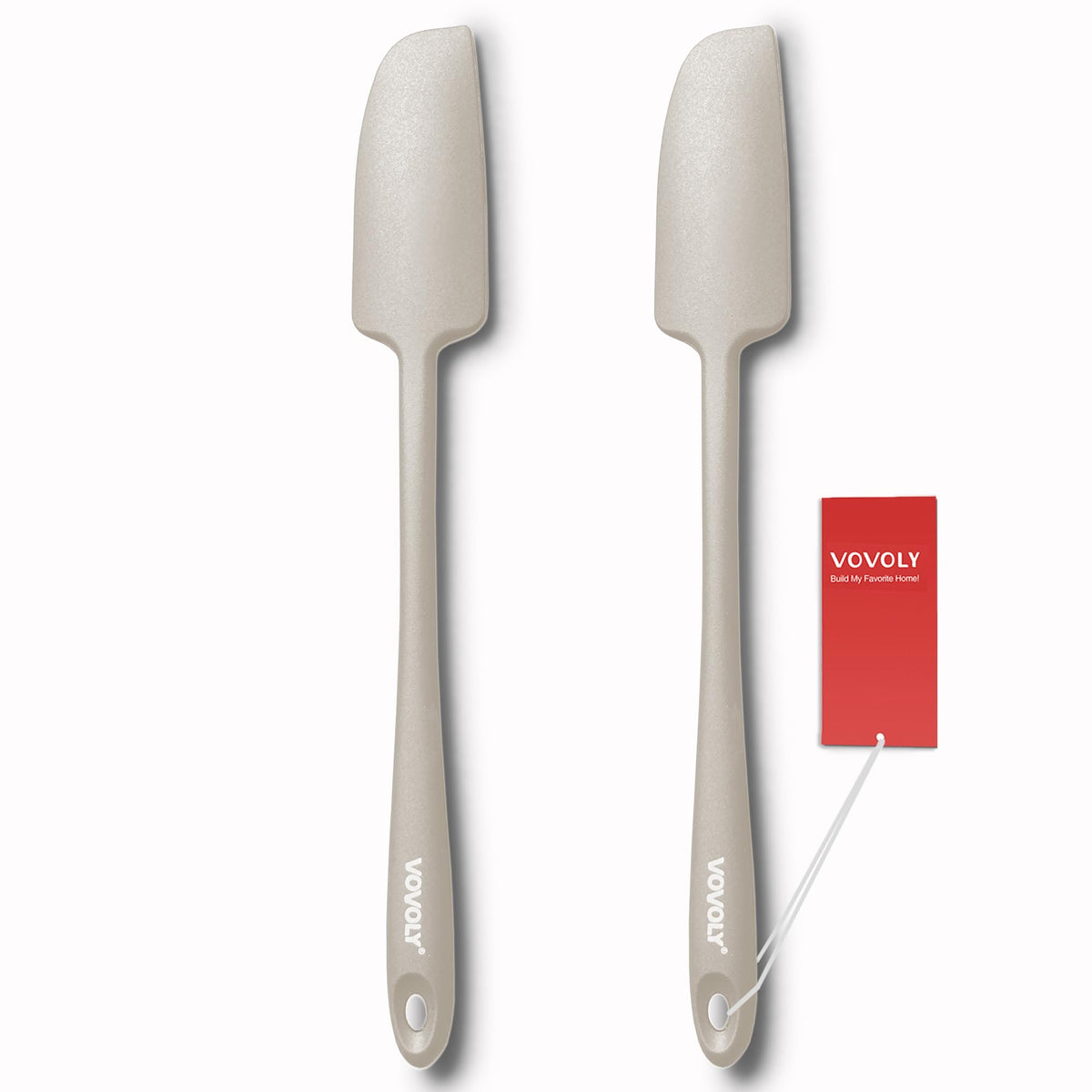 2-Pack Vovoly Silicone Jar Spatulas, Small Seamless Design Rubber Scraper with Stainless Steel Core, Heat Resistant and Non-Stick Mini Spatula for Jars and Blenders, BPA Free,11 IN, Khaki