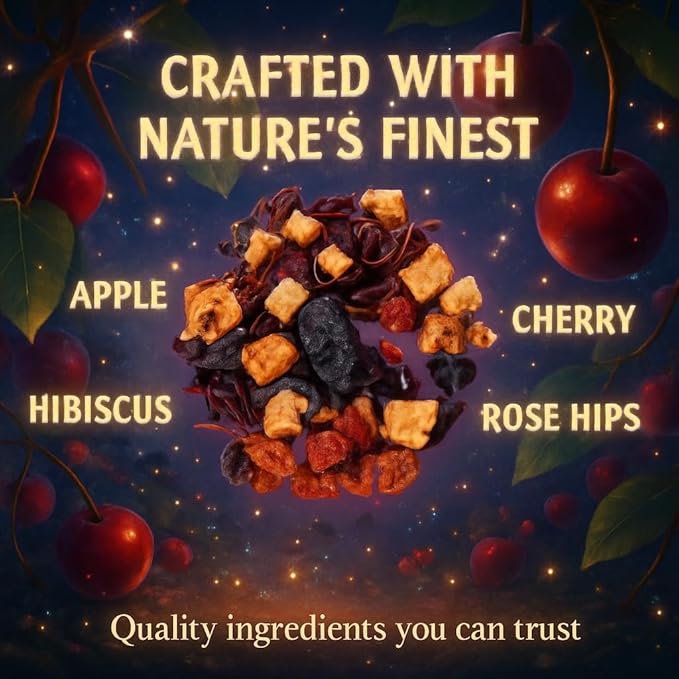 Bellasia Tea Cherry Jubilee for Kids Using Real Fruit Pieces - Caffeine Free Herbal Tea with Real Ingredients & Balanced Flavor- Add Loose Leaf Tea to Your Child’s Routine for A Fun & Tasty Drink. 20-25 Cups