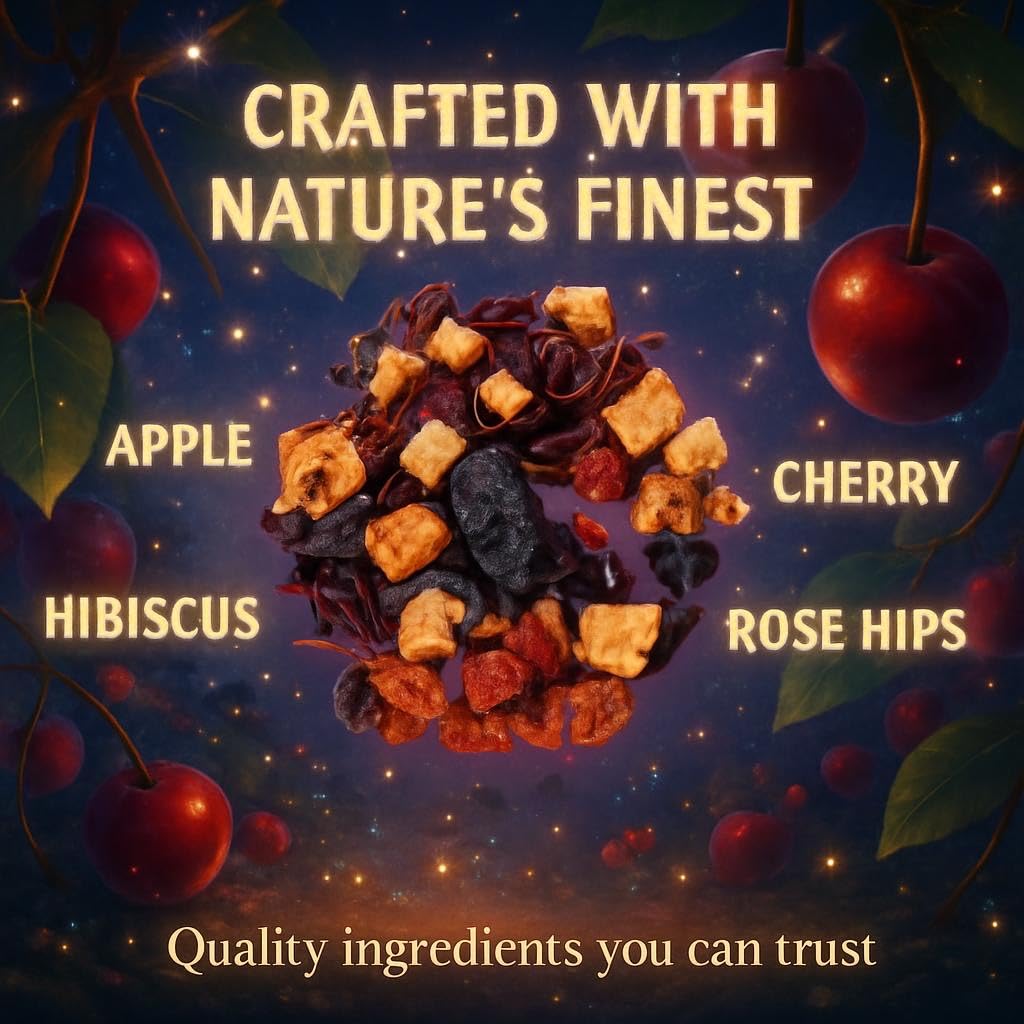 Bellasia Tea Cherry Jubilee for Kids Using Real Fruit Pieces - Caffeine Free Herbal Tea with Real Ingredients & Balanced Flavor- Add Loose Leaf Tea to Your Child’s Routine for A Fun & Tasty Drink