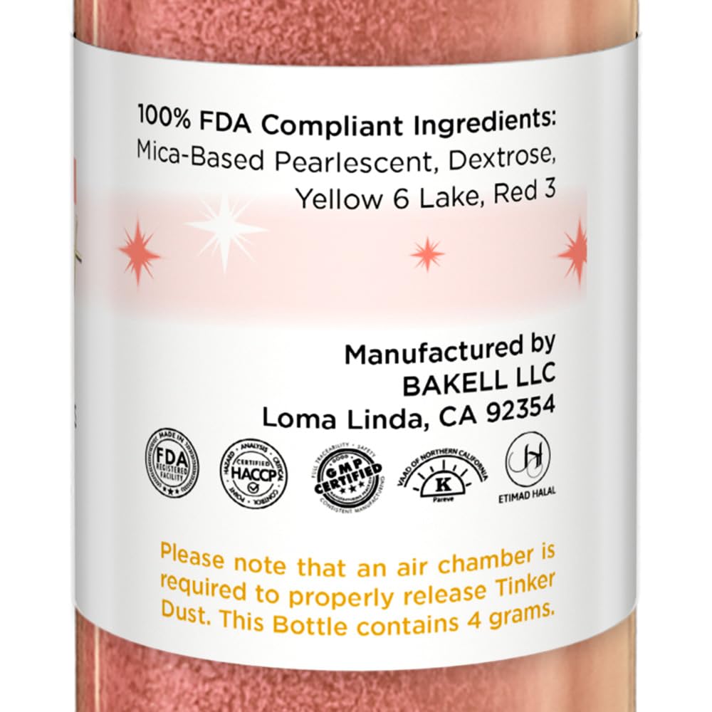 Bakell - Peach Tinker Dust (4g, 1x Mini Spray Pump) Edible Glitter for Food, Desserts, and Baked goods!