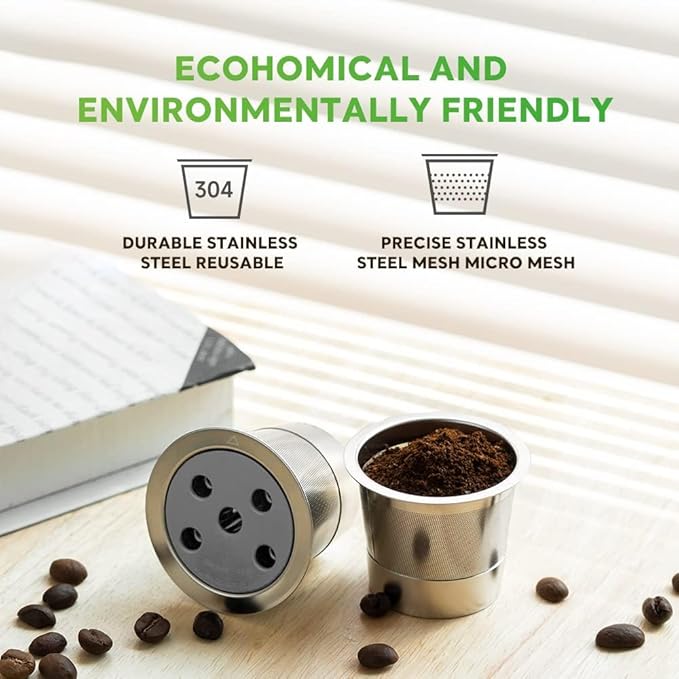 2 Pack Stainless Steel Reusable K Cups for K eurig Supreme & Supreme Plus, Five Hole Universal K-eurig Reusable Refillable coffee pod filter