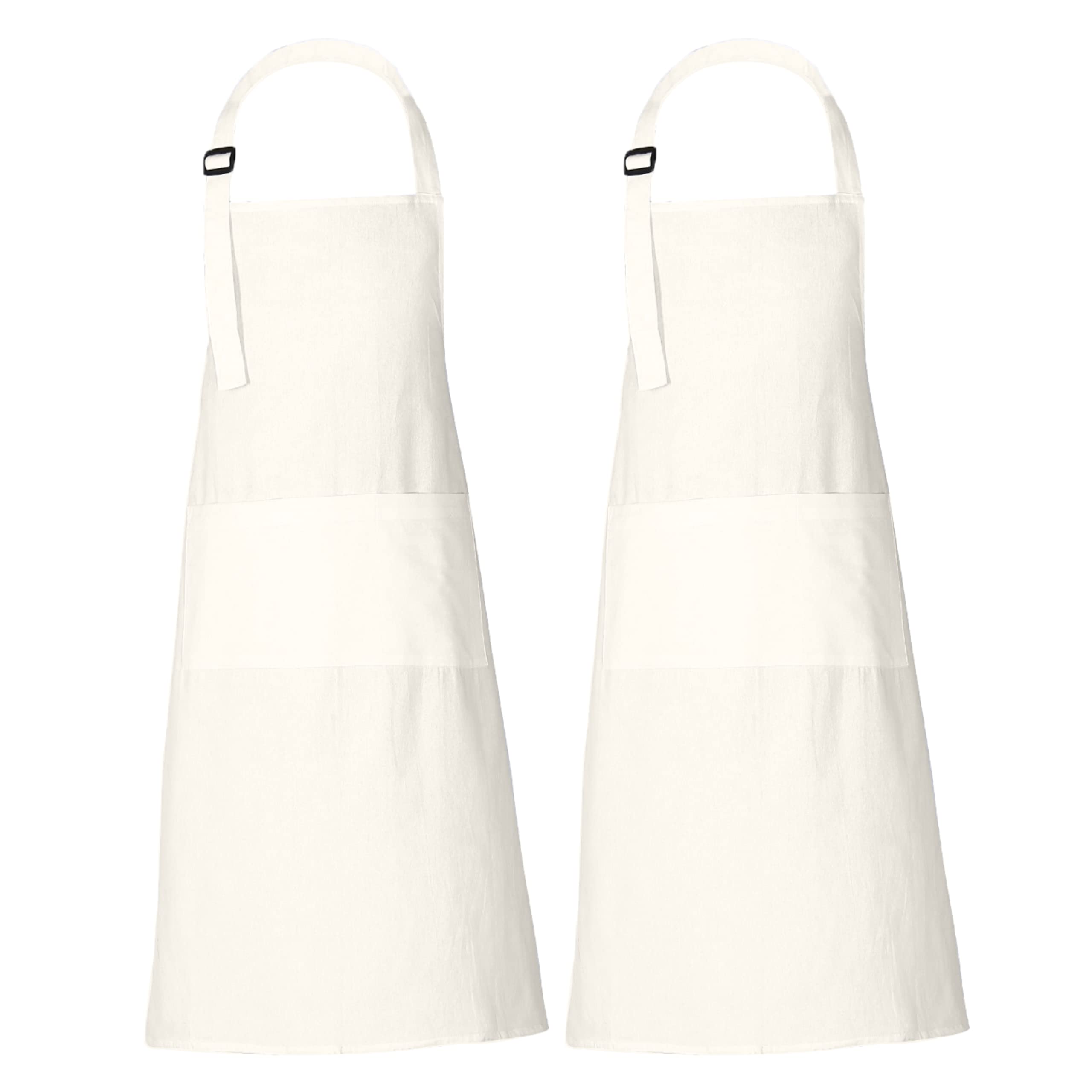 RAJRANG Chef Apron for Women Men with Pockets Cotton Kitchen Cooking Full Length Plain Aprons Marshmallow 35x27 Inches, Pack of 2