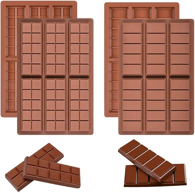 4-PACK Chocolate Bar Molds - Silicone Break Apart Protein and Engery Bar Candy Chocolate Molds