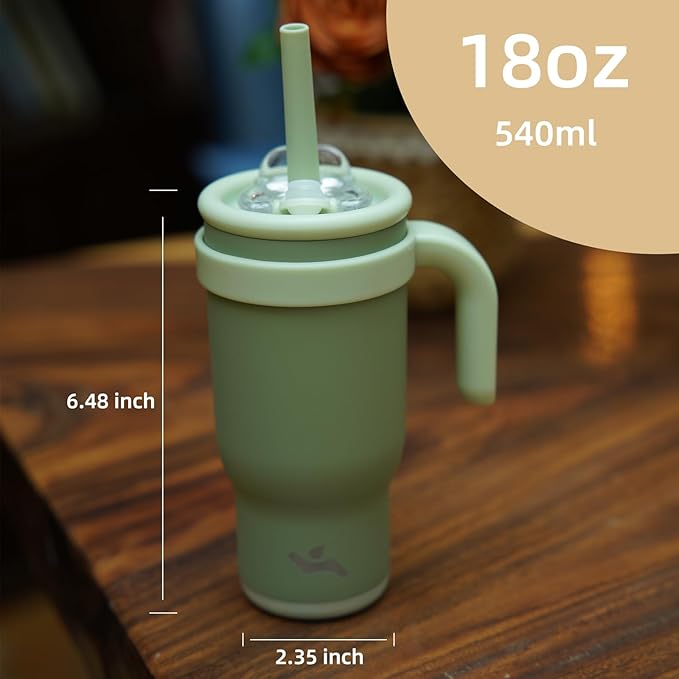18 oz Tumbler with Side Handle, Insulated Water Bottle with Straw and 2 in 1 Lid, Stainless Steel Cup Travel Coffee Mug for Sports Office Gym,Yellow