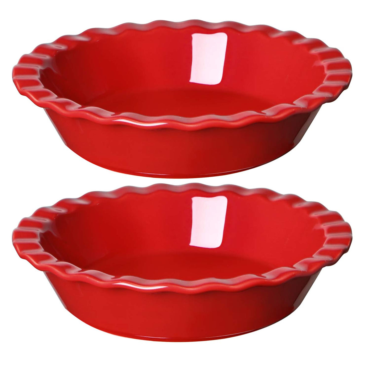 LE TAUCI Ceramic Pie Pans for Baking, 9 Inch, 36 OZ, Set of 2, Red