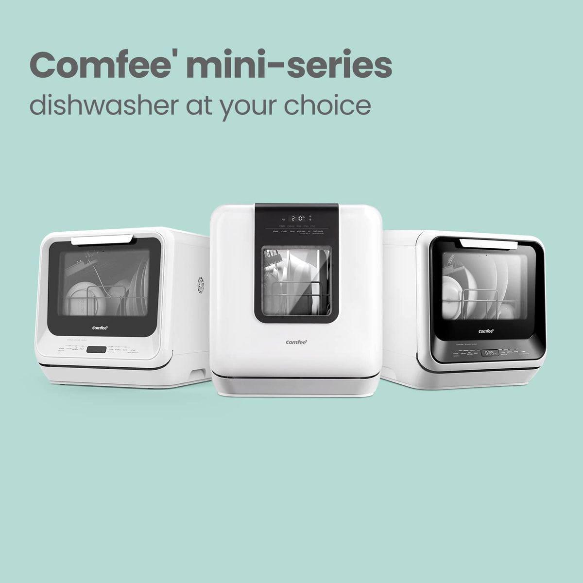 COMFEE' Countertop Dishwasher, Portable Dishwasher with 6L Built-in Water Tank, Mini Dishwasher with More Space Inside, 7 Programs, UV Hygiene& Auto Door Open, for Apartments, Dorms& RVs, White
