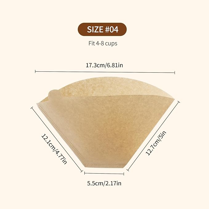 200 Count Cone Coffee Filters #4, Natural Brown Paper Cone Shaped Coffee Filters for Pour Over and Drip Coffee Maker (100 Count, Pack of 2)