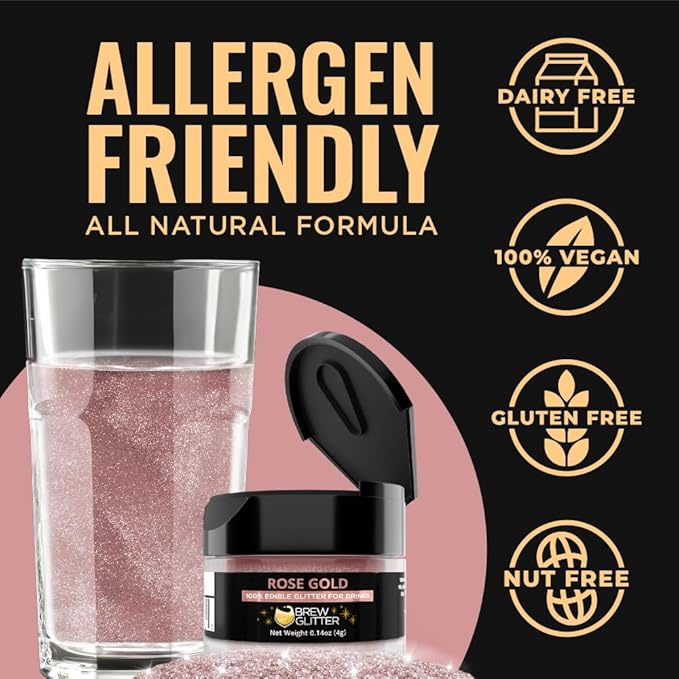 Brew Glitter - Rose Gold Edible Drink Glitter 1x 4g Jar for Cocktails, Beer, & Beverages