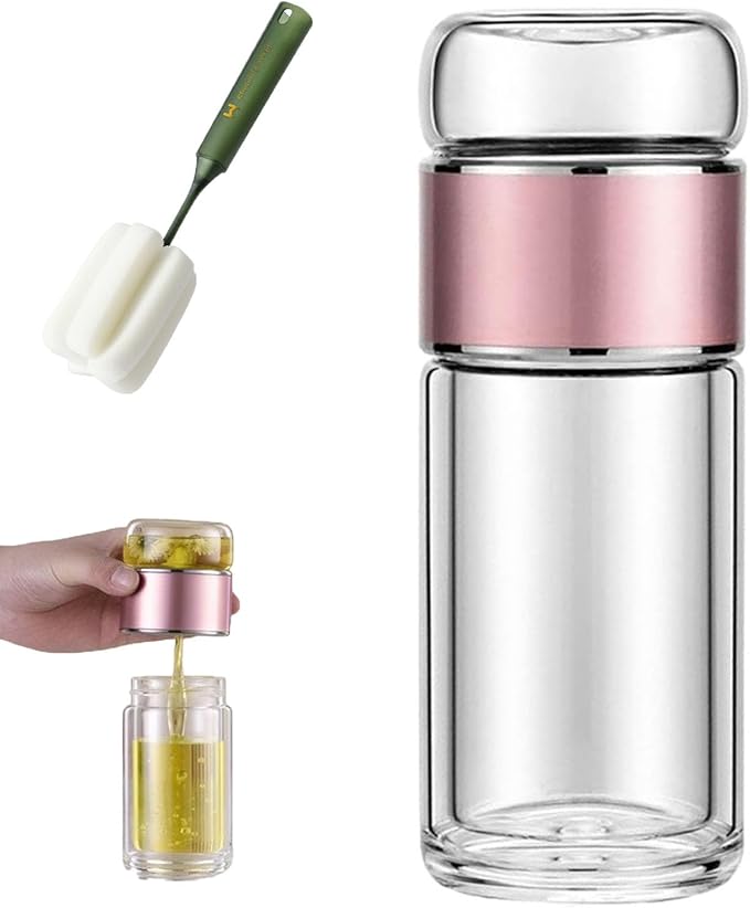 QUROXO 2025 New Glass Infuser, 3-In-1 Smart Tea Infuser with Cup Brush, Double-Layer Borosilicate Glass Tea infusers Separation Cup (Black