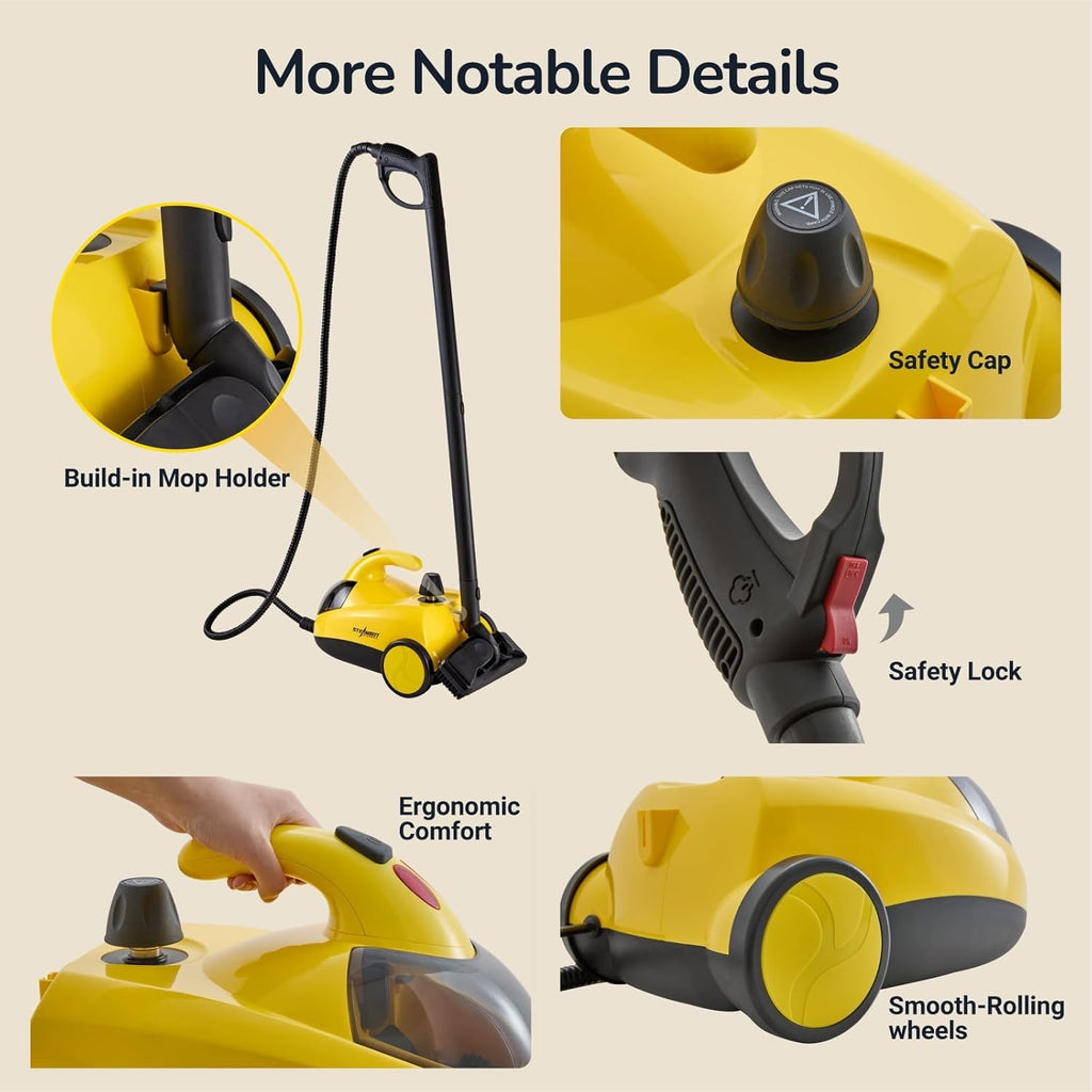 STEAMBOT 34-in-1 Steam Cleaner mop for Home & Car, 2L Water Tank, 4.3ft Hose, Deep Steam Cleaning for Floors, Tiles, Grout, Windows, Kitchen, Living Room – Multi-Surface Steamer