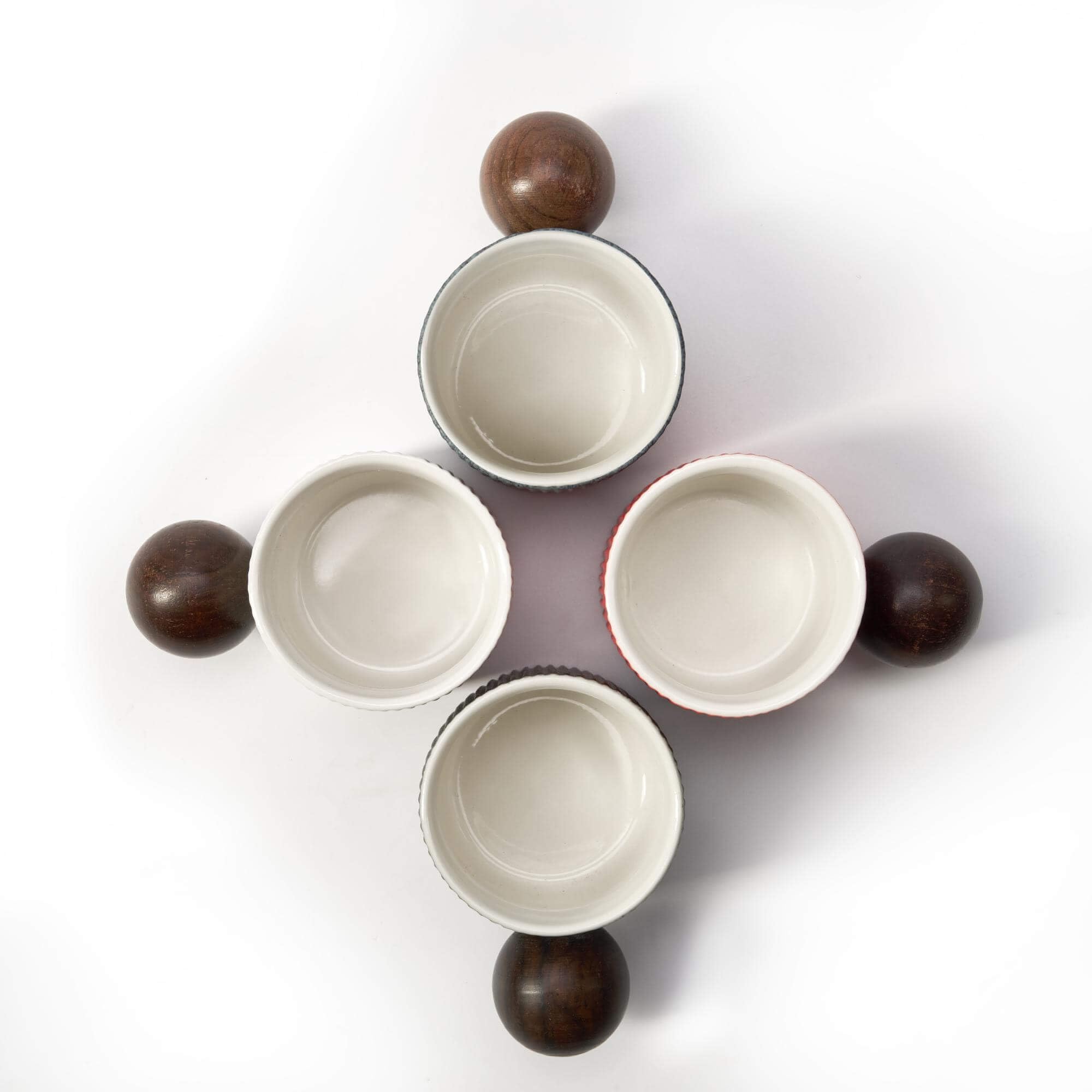 CLASGLAZ Ceramic Mini Espresso Cups Demitasse Cups with Round Wooden Handle Vertical Stripes Tea Cups (Multicolor, 4pcs)