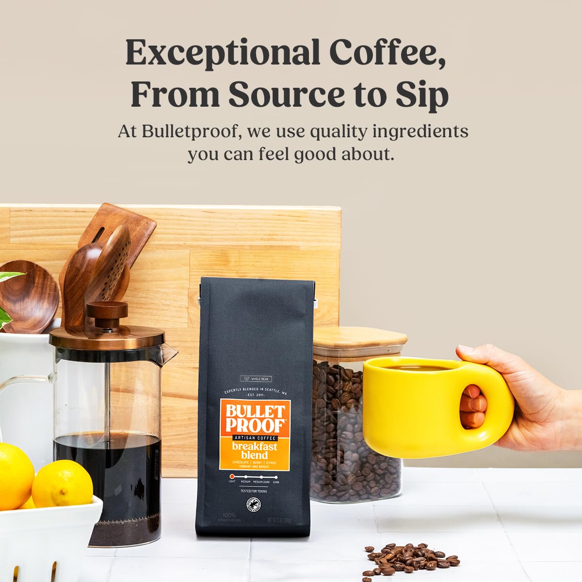 Bulletproof Breakfast Blend Light Roast Whole Bean Coffee, 12 oz