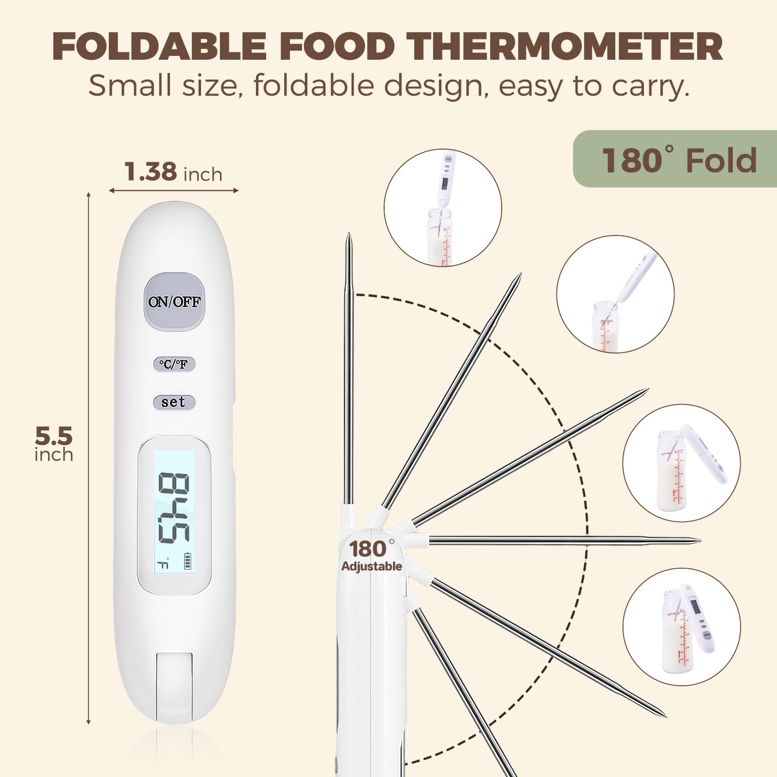 Meat Thermometer Digital,Instant Read Food Thermometer for Cooking Grilling Air Fryer Griddle Probe Kitchen Gadgets Essentials BBQ Grill Smoker Oil Fry Candy Turkey,White