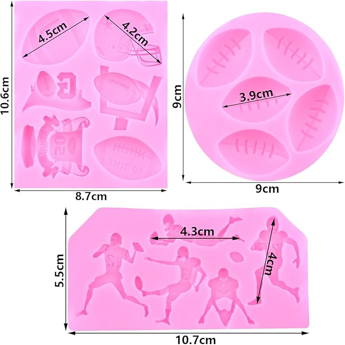 Mujiang Ball Silicone Molds Rugby Football Fondant Molds Sports Theme Molds For Cake Decorating Chocolate Gum Paste Candy Polymer Clay Set Of 3