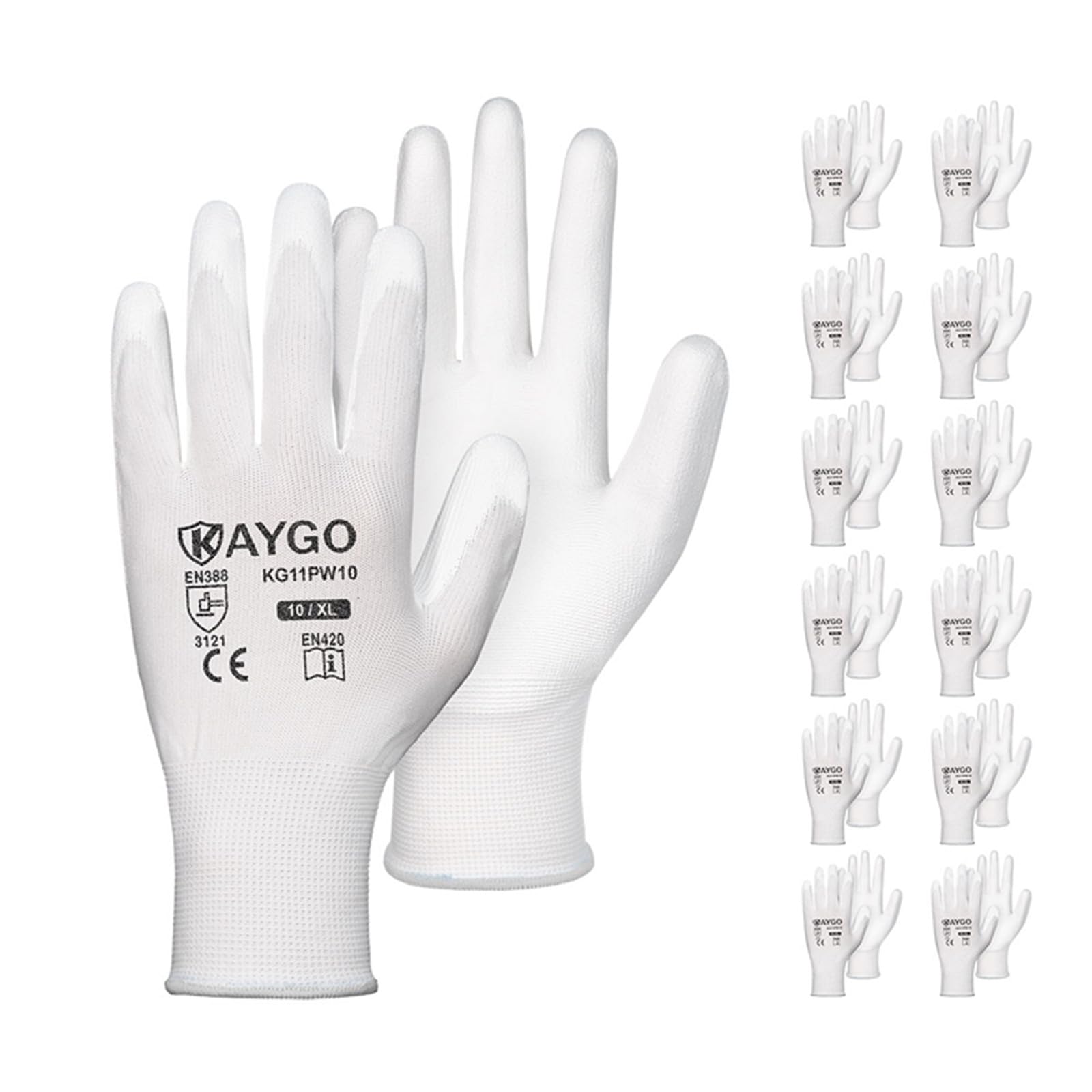 KAYGO Safety Work Gloves for Men Women, PU Coated Palm & Fingers, KG11P
