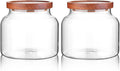 Labina Glass Storage Container Airtight Food Jars Kitchen Canister with Wood Lids, 47 Oz Wide Mouth Pantry Organization Glass Jar for Flour, Sugar, Cookie, Spagetti, Nuts and Candy (2 Pack)