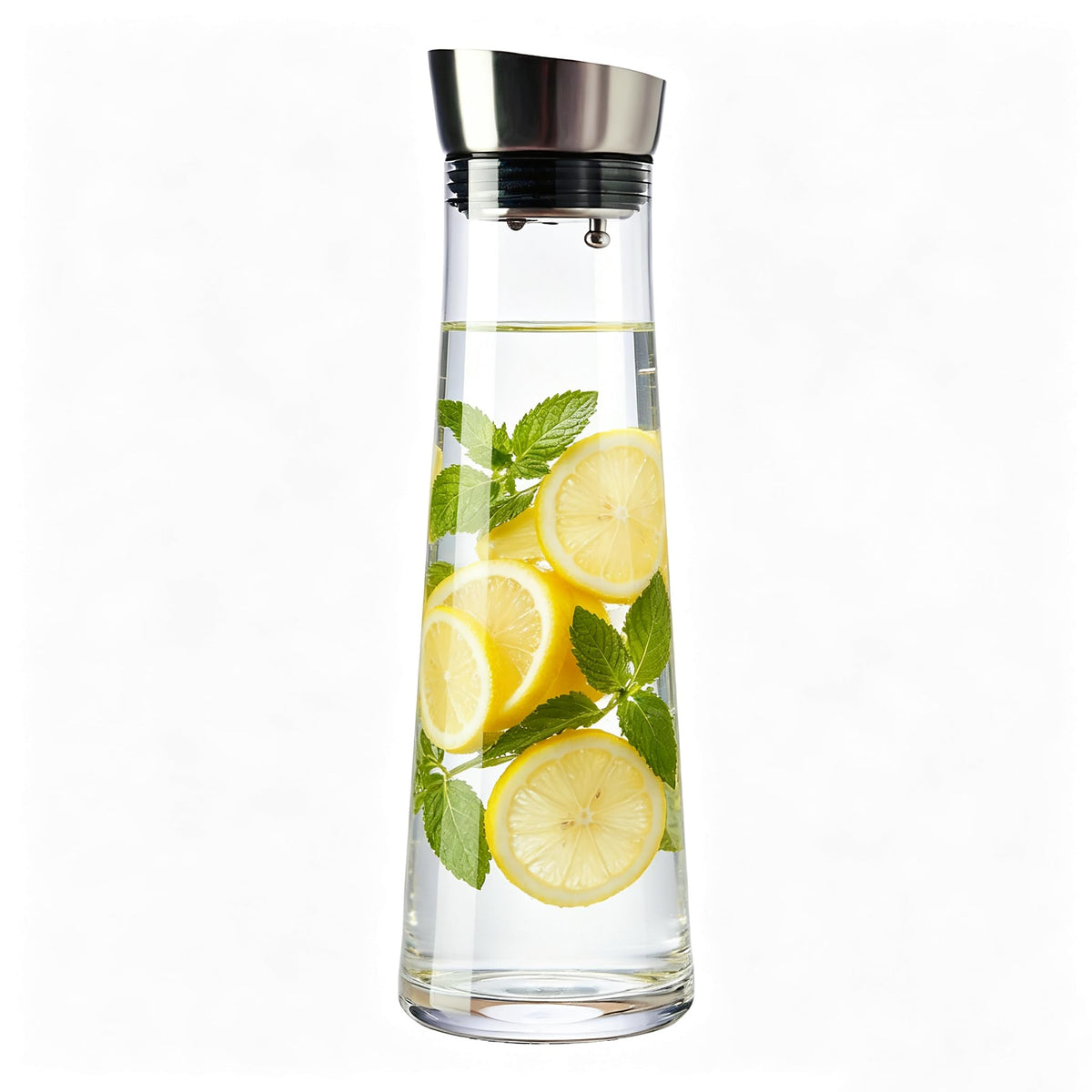 GLASKEY Glass Water Carafe with Lid,1200ml Borosilicate Glass Juice Pitcher with Stainless Steel Gravity Lid,Clear Water Pitcher for Ice Tea, Lemonade, Coffee,Juice Beverage,40 oz