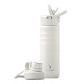 IDEUS Insulated Stainless Steel Water Bottle with 2 Leak-Proof Lids, Thermal Water Flask for Hiking Biking, 24oz, White
