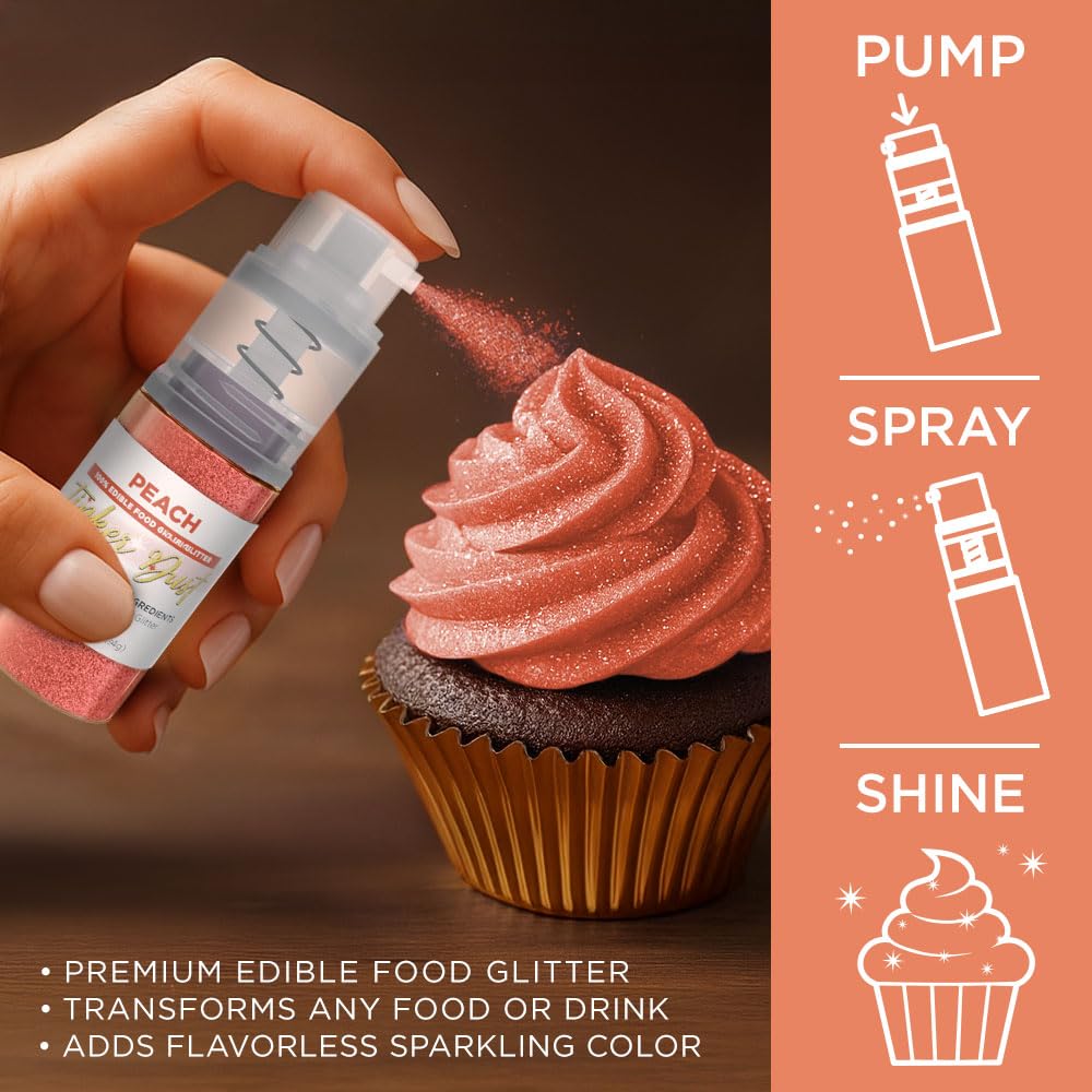 Bakell - Peach Tinker Dust (4g, 1x Mini Spray Pump) Edible Glitter for Food, Desserts, and Baked goods!