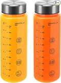 2 Pack Juice Bottles with Caps - Wide Mouth Resuable Clear Plastic Water Bottles for Juicing,Smoothie,Protein, Beverage,Storage Containers,BPA Free,Leakproof Stainless Steel Lid(16 Ounces)