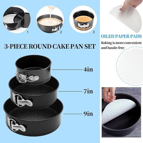 179PCS Cake Pan Set for Baking,3PCS Springform Round Cake Pans(4,7,9 Inch)