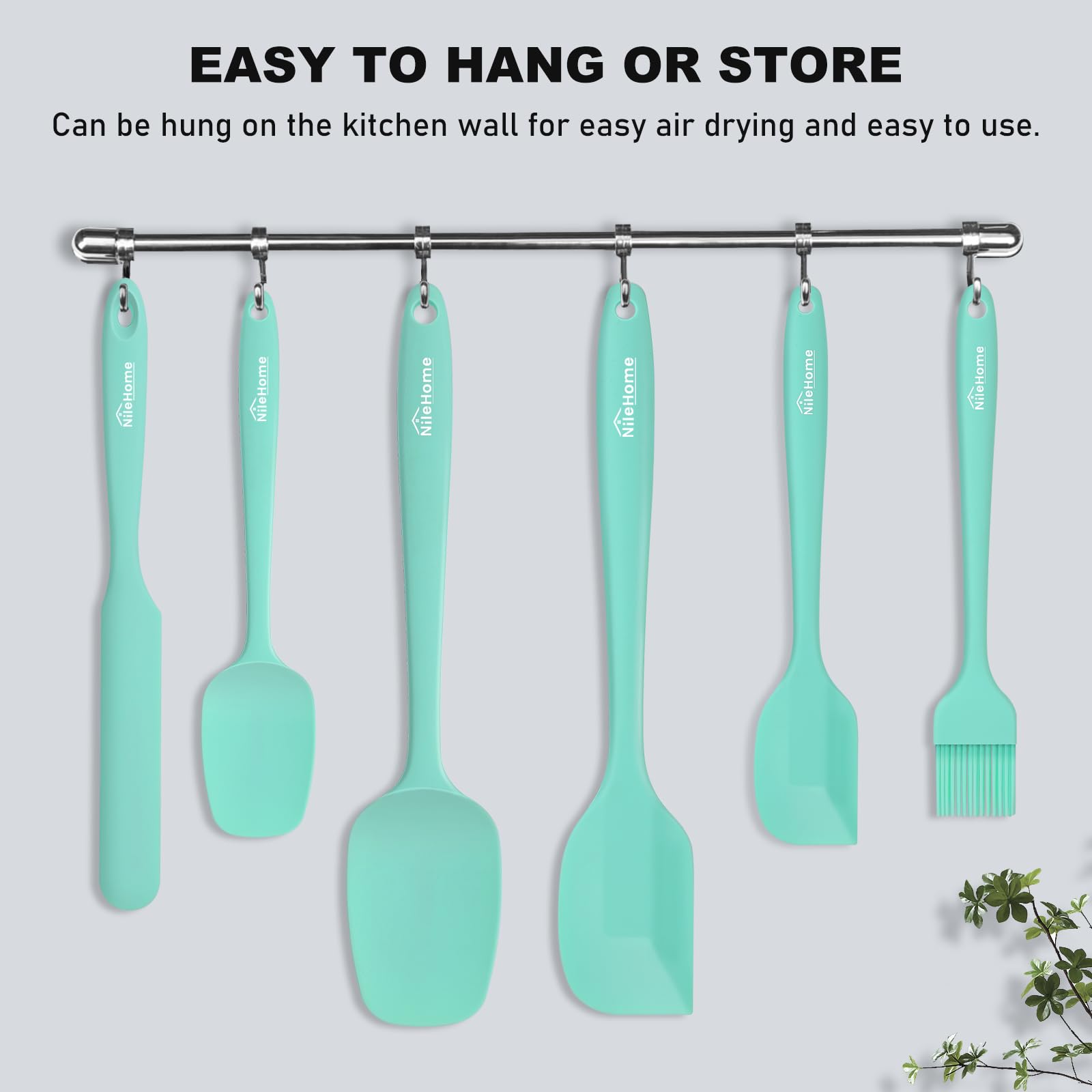 NileHome 6 Pieces Silicone Spatula Set with Silicone Brush,Turquoise
