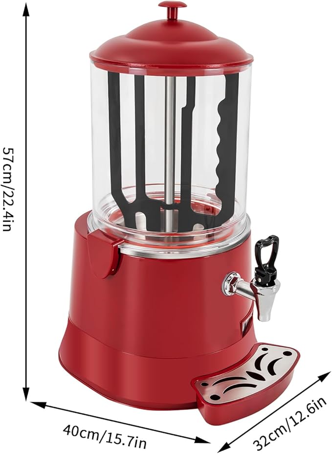 Hot Chocolate Maker Machine, 400W 10L/2.7Gal Electric Stainless Steel Hot Chocolate Dispenser Melting Machine, Commercial Beverage Warmer Coffee Maker for Kitchen Party, Red