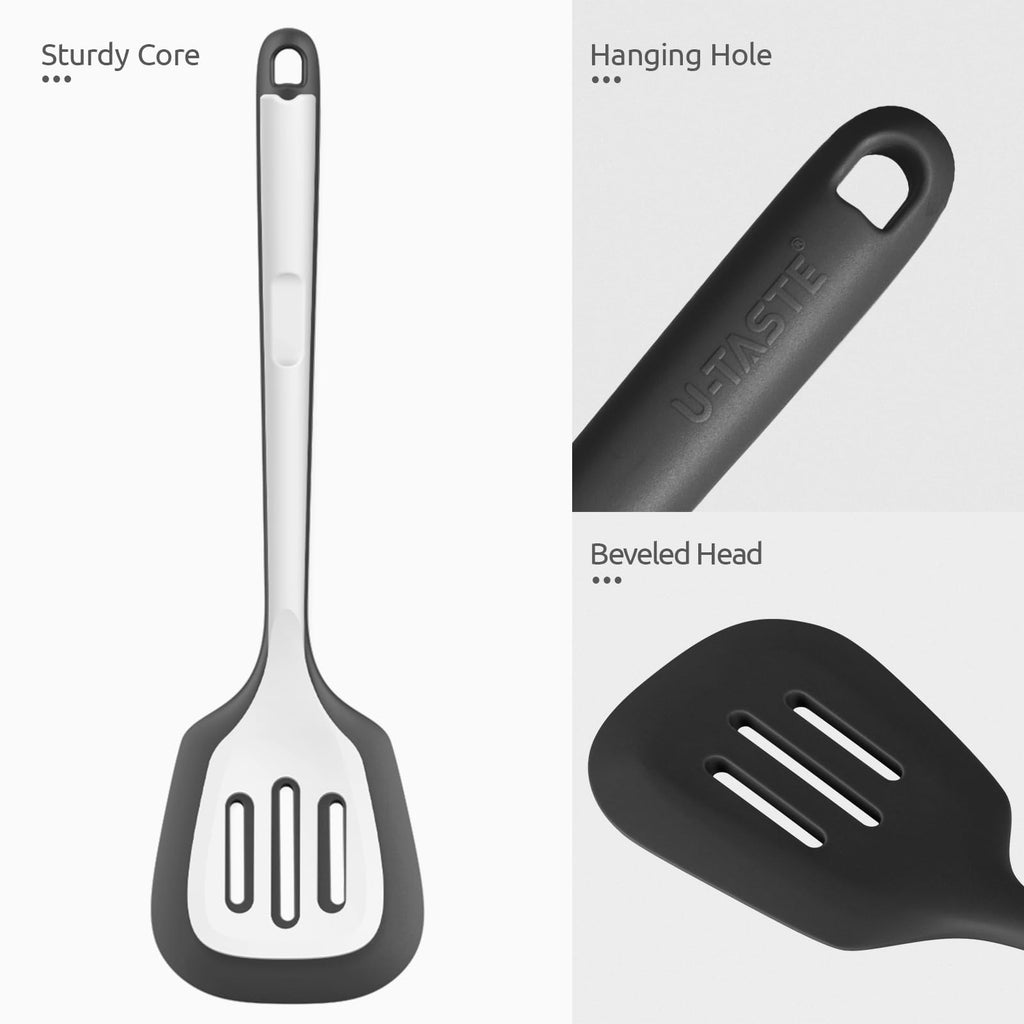 U-Taste Silicone Turner Slotted Spatula, 13.6" Long/3.7" Wide, Black