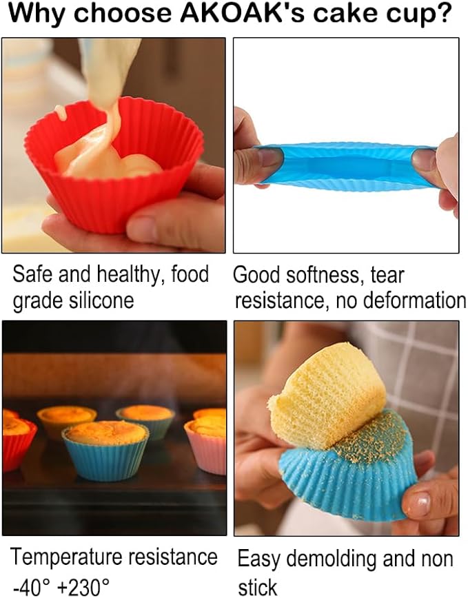 AKOAK Reusable Silicone Non-stick Baking Cups, Cake Molds, Kitchen Baking Cooking Accessories, DIY Cake Making Tools - Pack of 10 (Green)