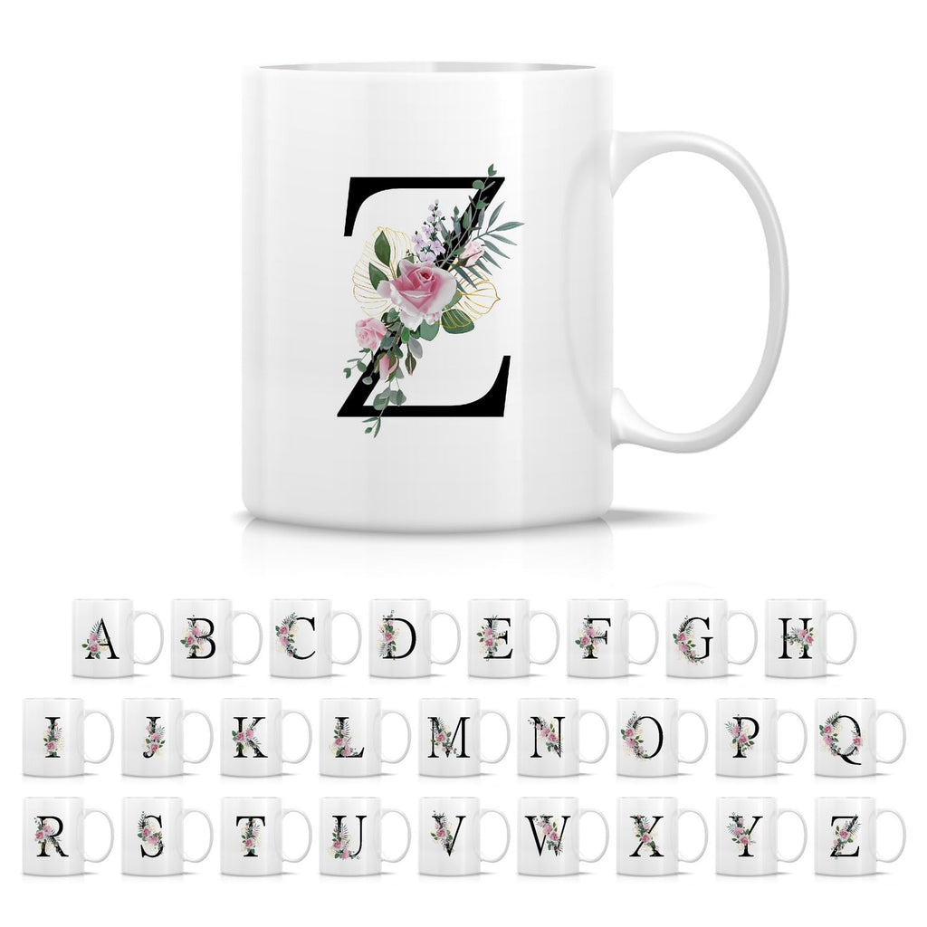 Retreez Initial A-Z Floral Botanical Bouquet Alphabet Monogrammed Monogram Mug 11 Oz Ceramic Tea Coffee Mugs - Appreciation Thank You Wedding Birthday Gifts for her friend coworker sister - Z Initial